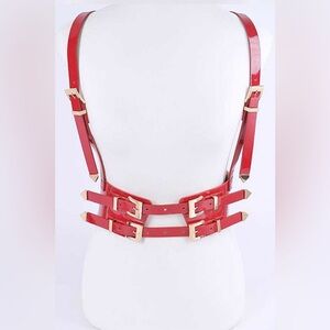 Plus Size Stallion Western 2 Red Vegan Leather Corset Harness Statement
